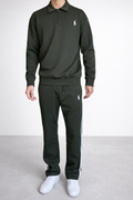 Ensemble Survêtement Homme Green – Style Polo – Bandes Blanches + Zip Col