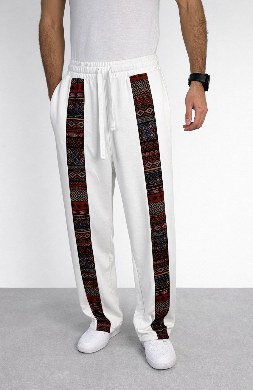 Pantalon de survêtement blanc ample Corleone avec motif signature sur le devant