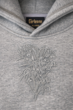 Sweat à capuche oversize – Broderie florale (Gris)