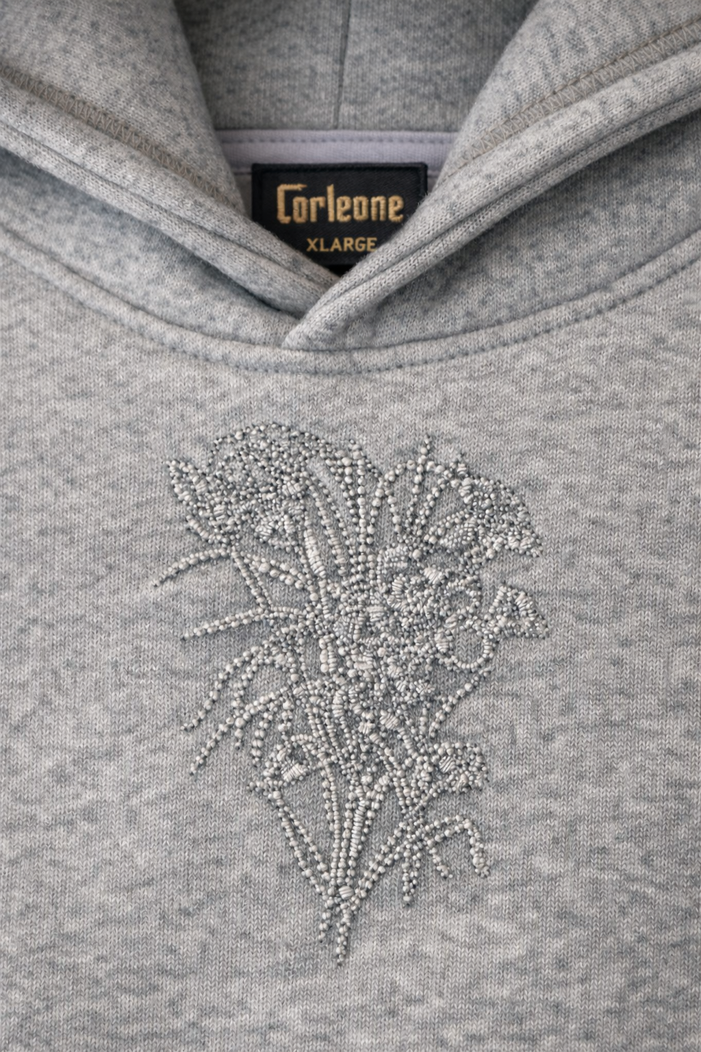 Sweat à capuche oversize – Broderie florale (Gris)