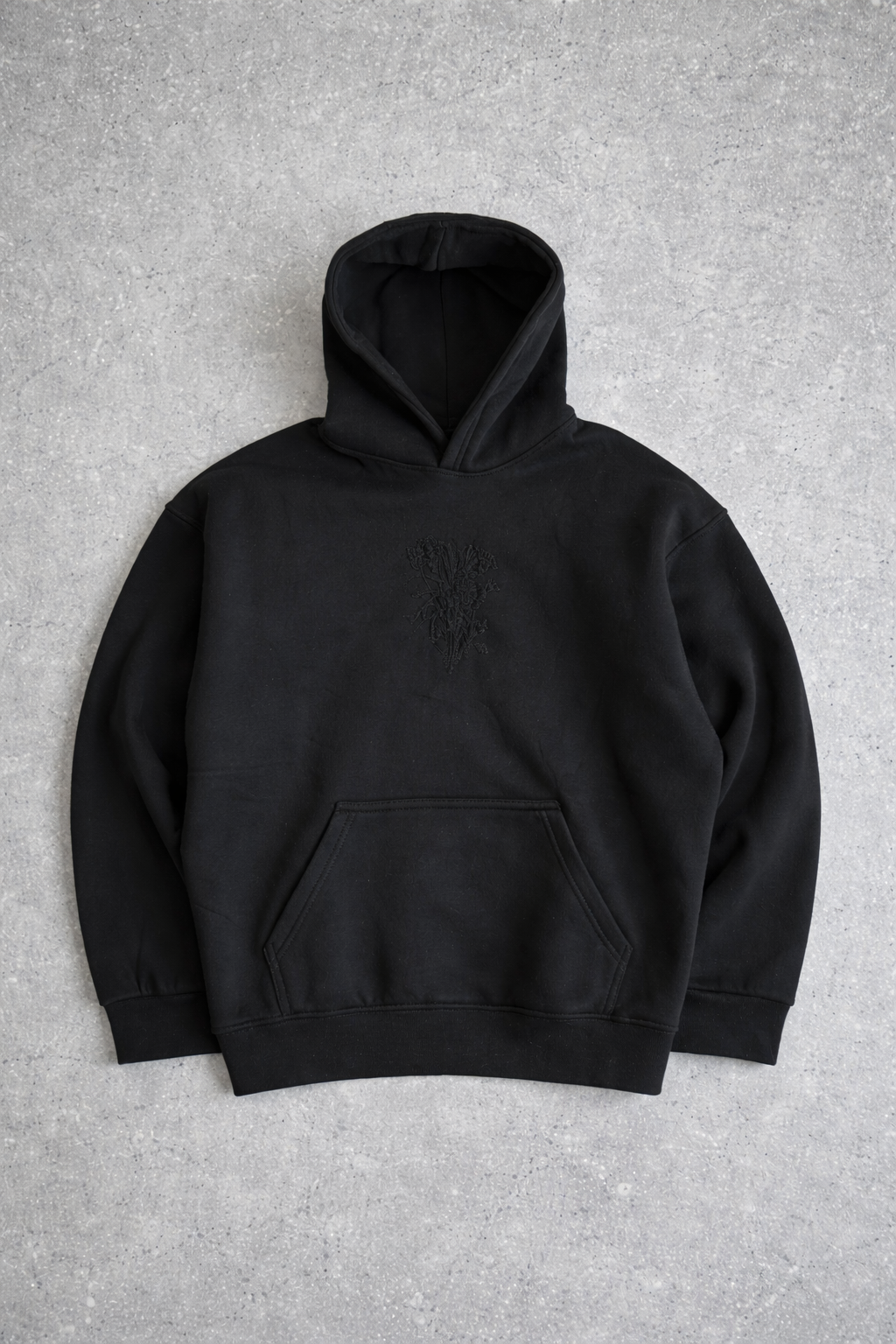 Sweat à capuche oversize – Broderie florale (Noir)
