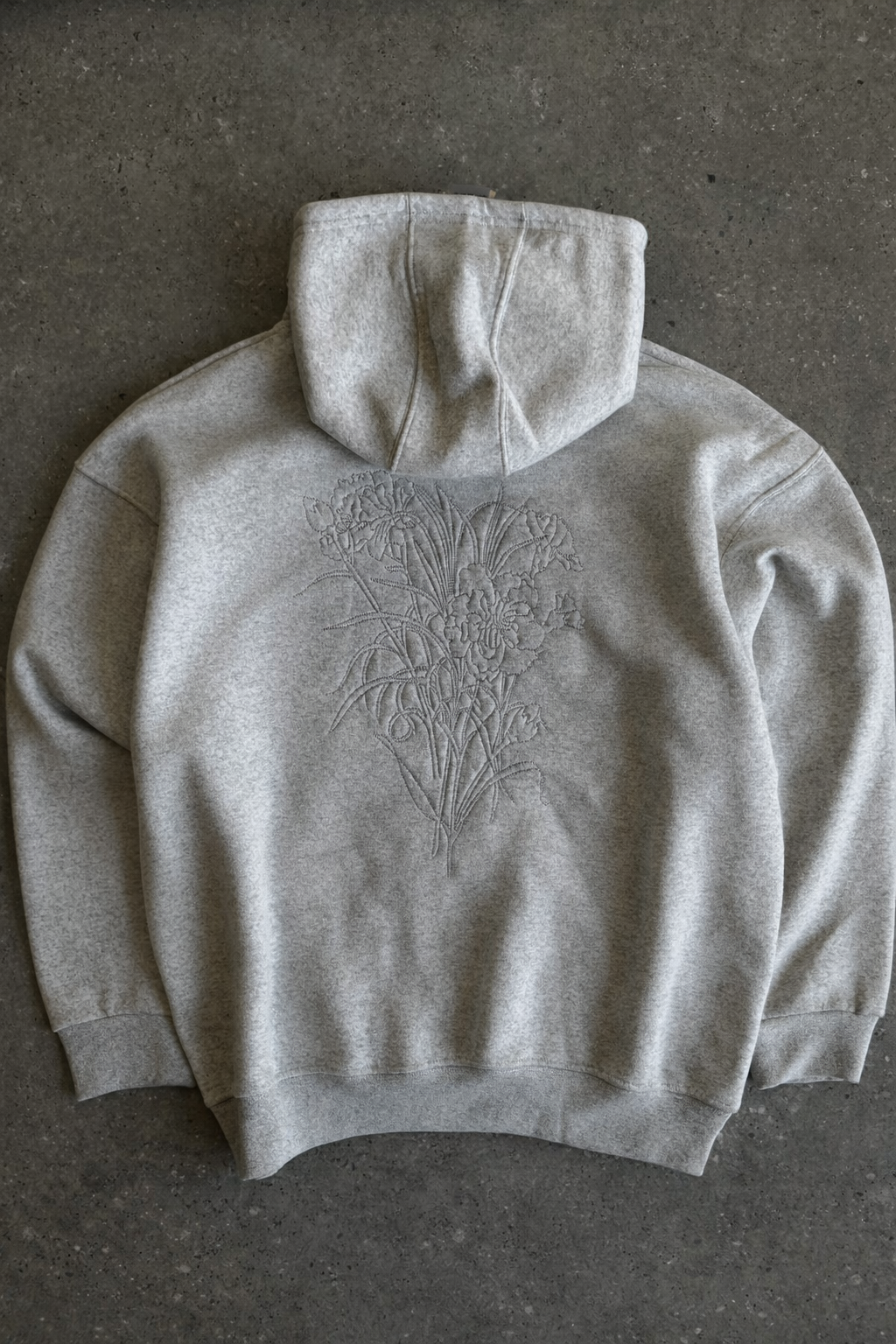 Sweat à capuche oversize – Broderie florale (Gris)