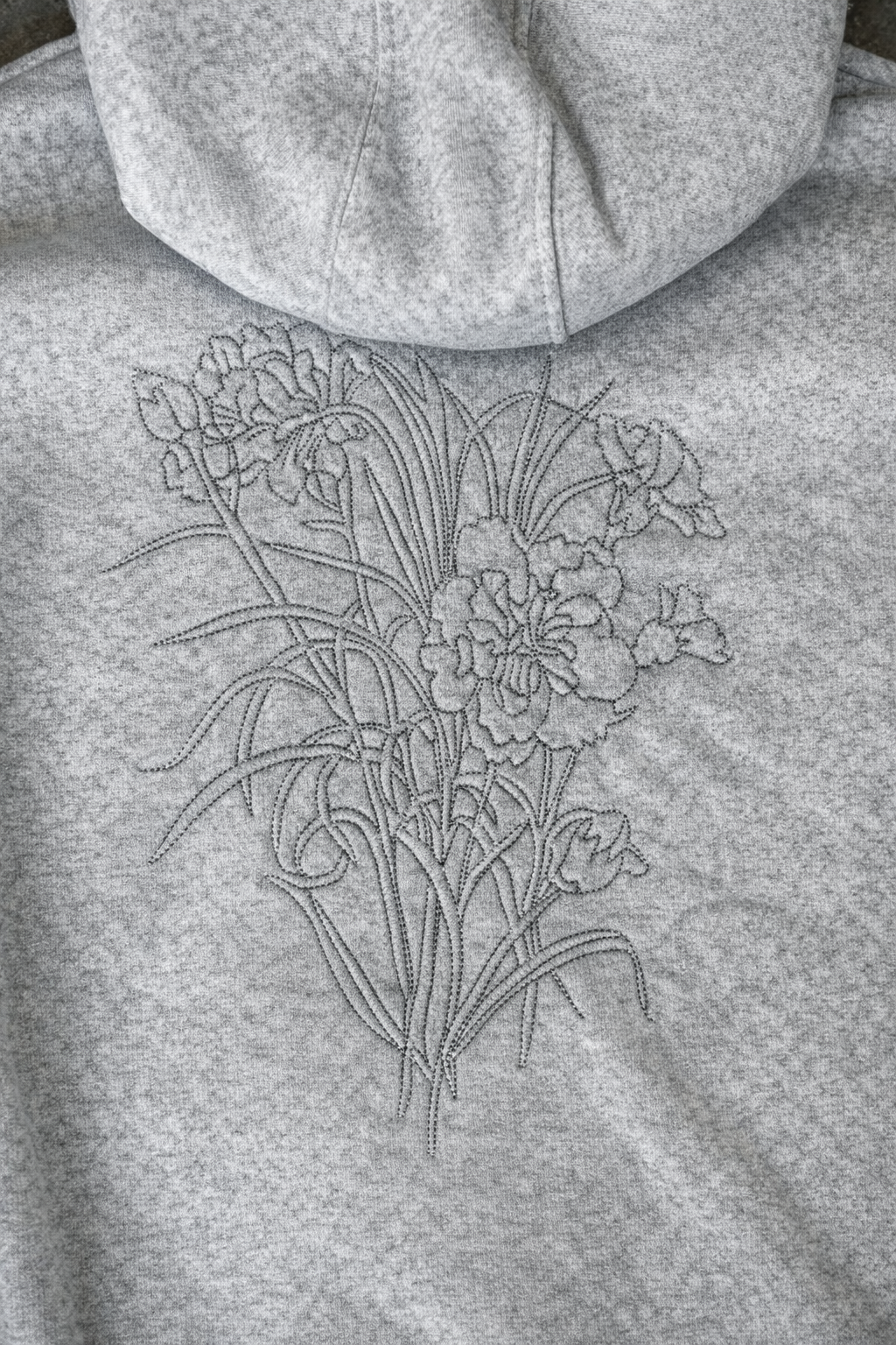Sweat à capuche oversize – Broderie florale (Gris)