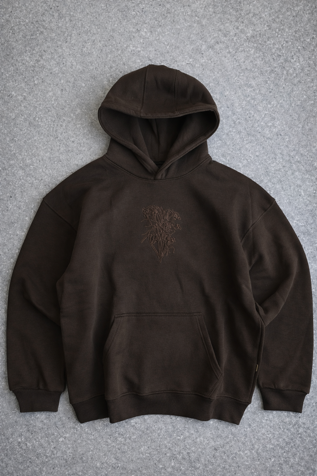 Sweat à capuche oversize – Broderie florale (marron)