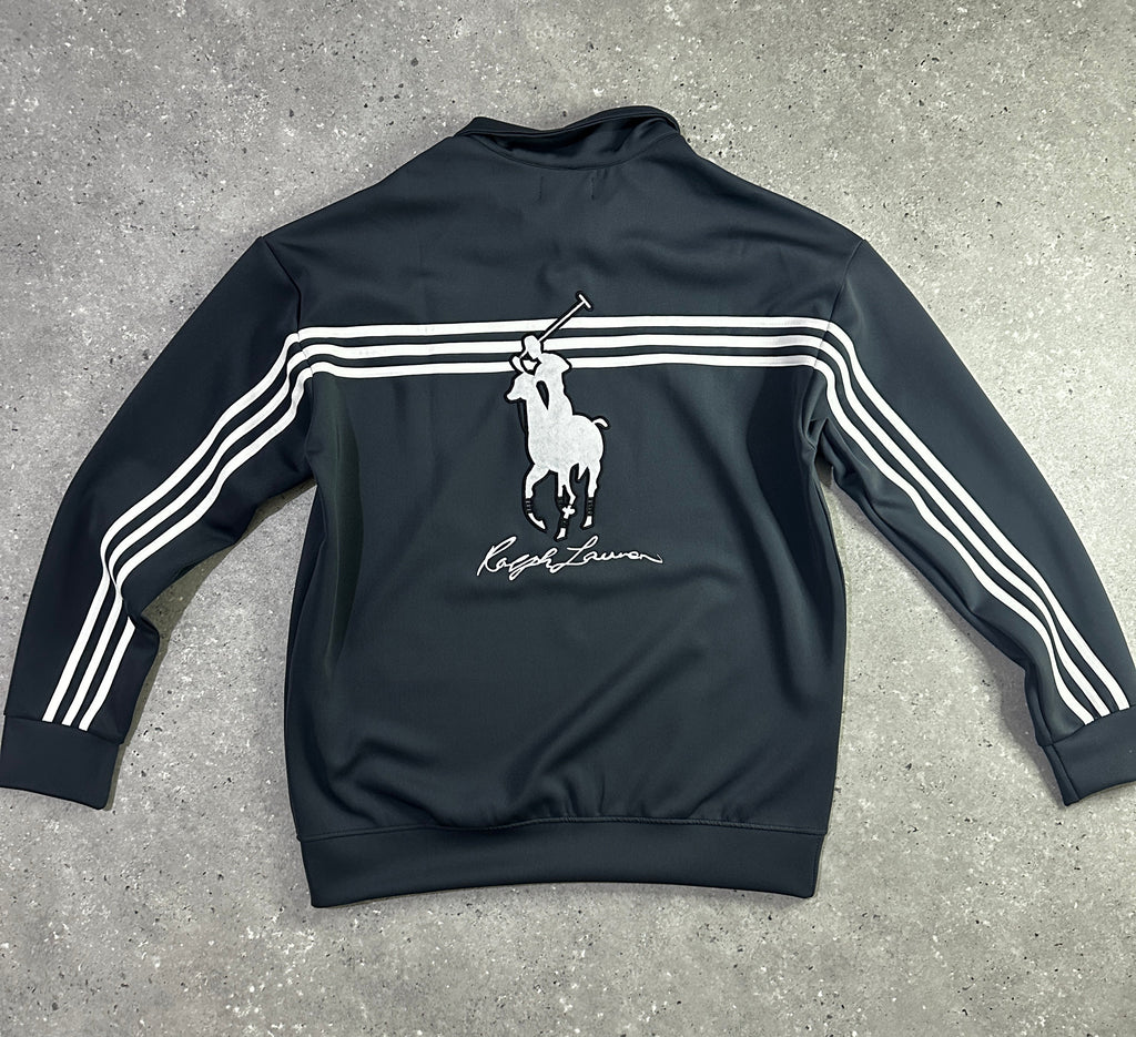 Ensemble Survêtement Homme Gris Anthracite – Style Polo – Bandes Blanches + Zip Col