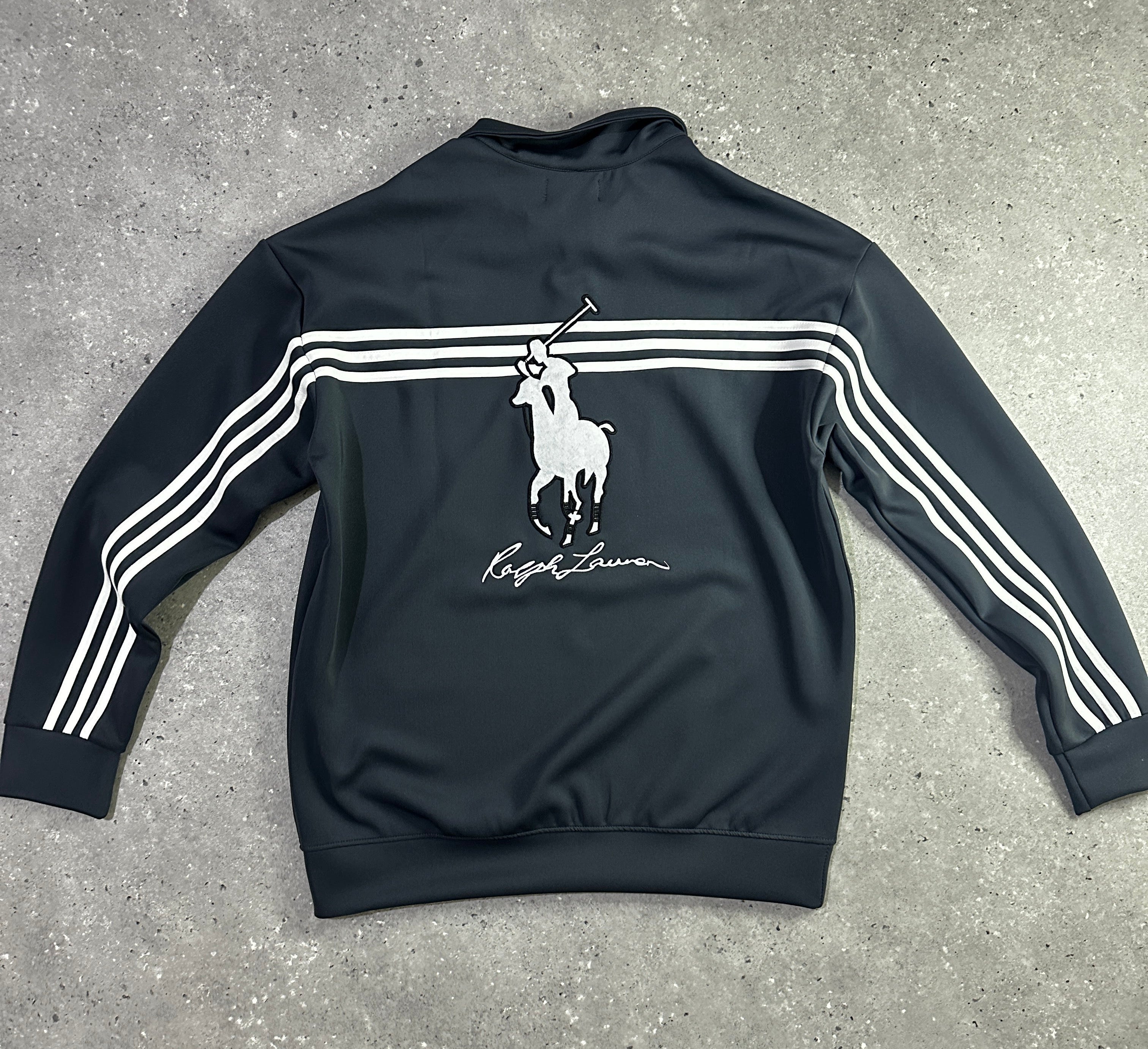 Ensemble Survêtement Homme Gris Anthracite – Style Polo – Bandes Blanches + Zip Col