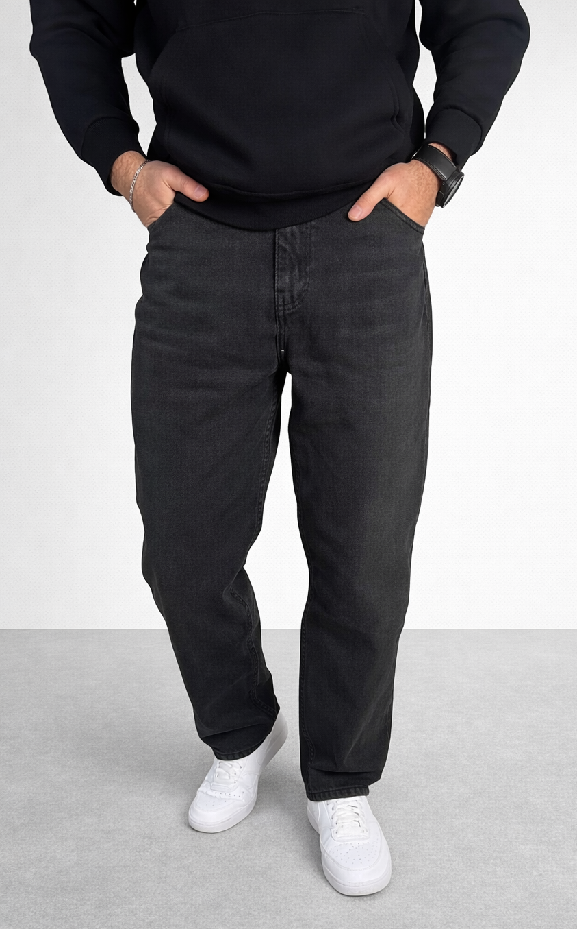 Jean en denim coupe droite pour homme (noir)