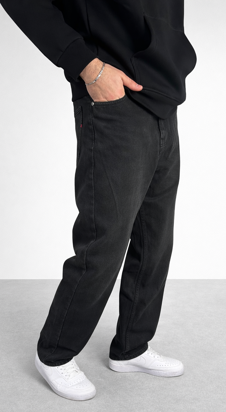 Jean en denim coupe droite pour homme (noir)