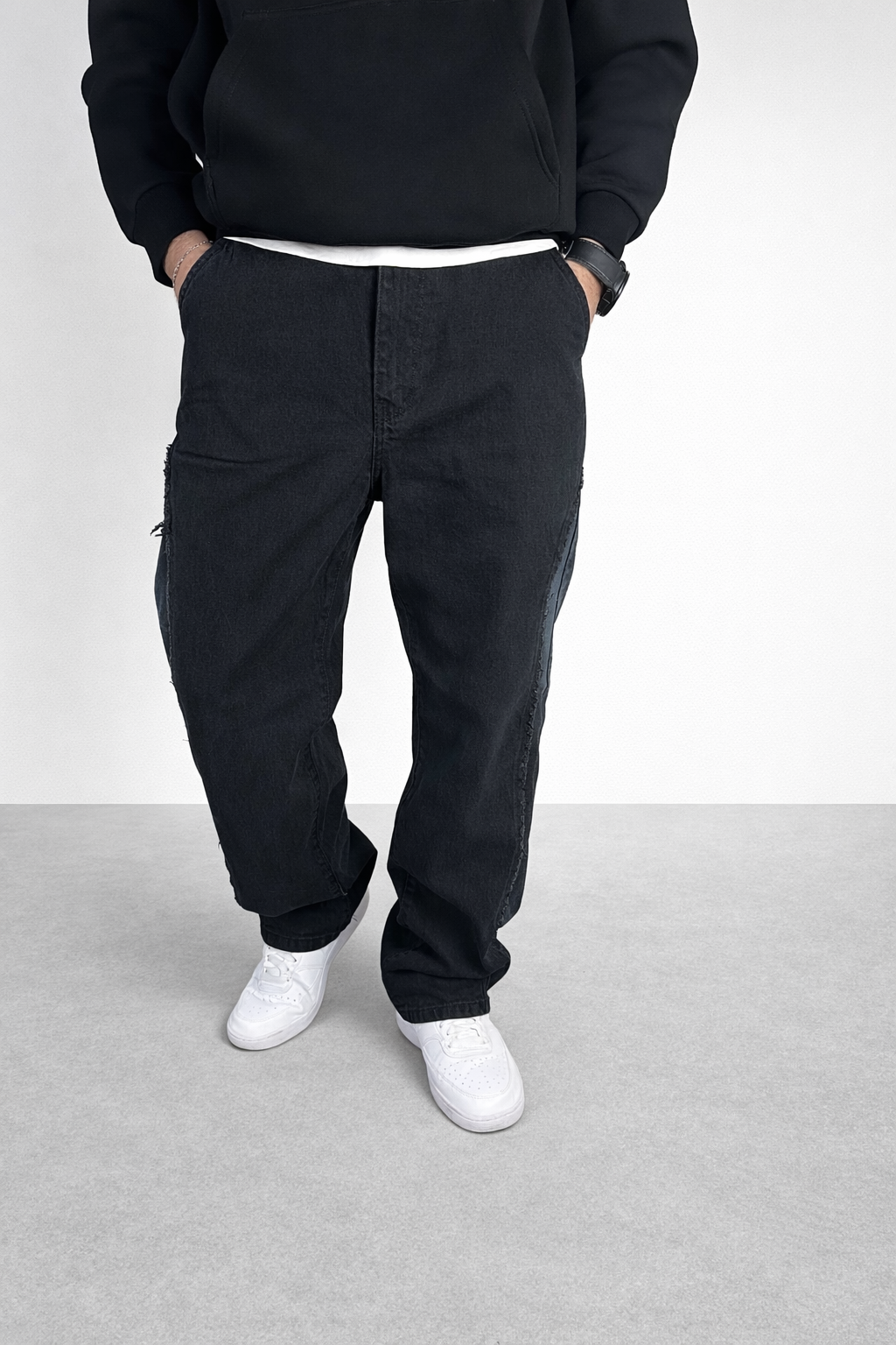 Jeans baggy pour homme – Coupe droite (noir délavé)