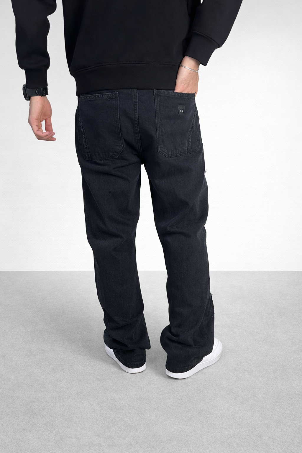 Jeans baggy pour homme – Coupe droite (noir délavé)