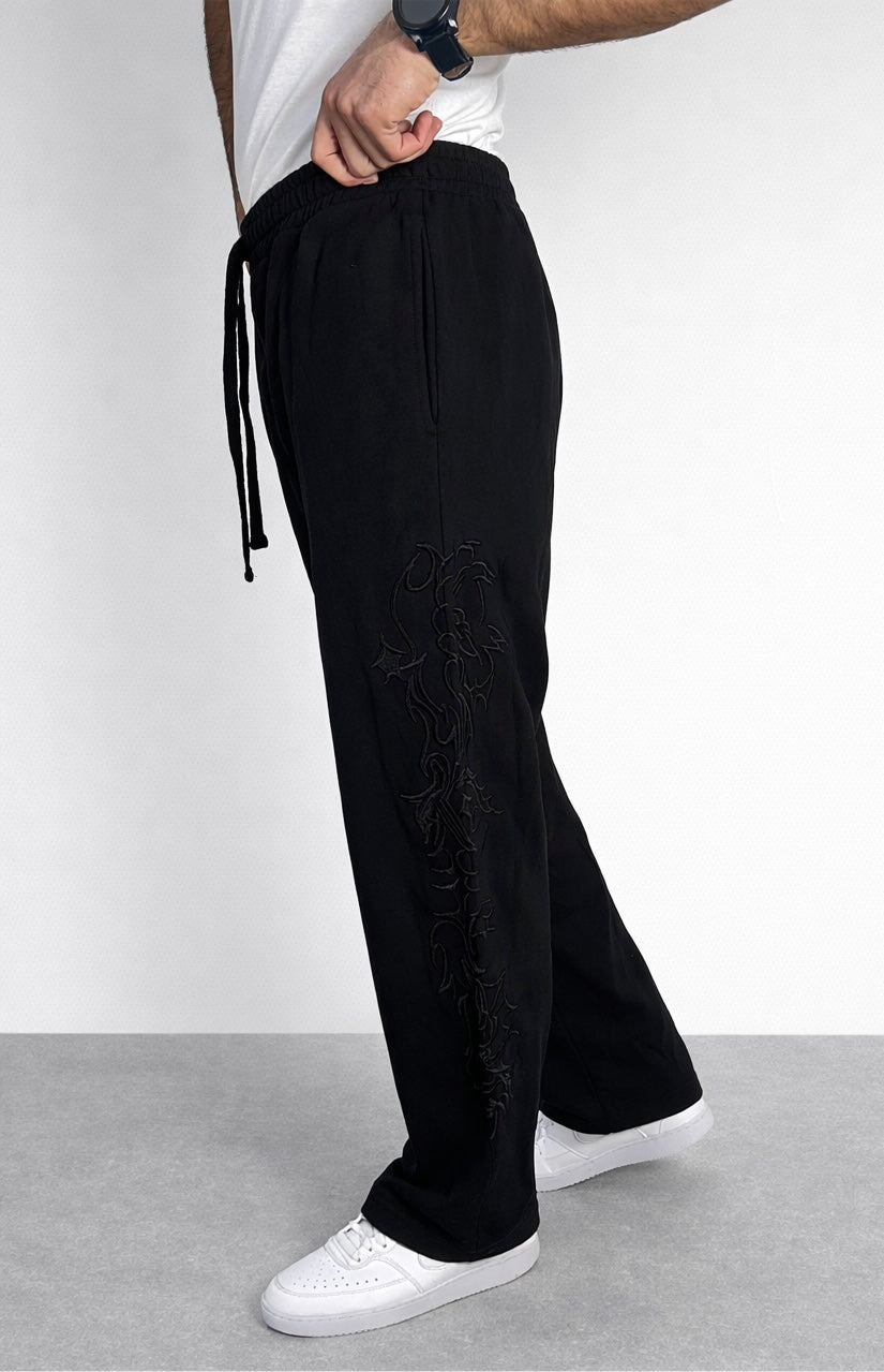 Pantalon de survêtement ample noir Corleone avec motif graphique latéral